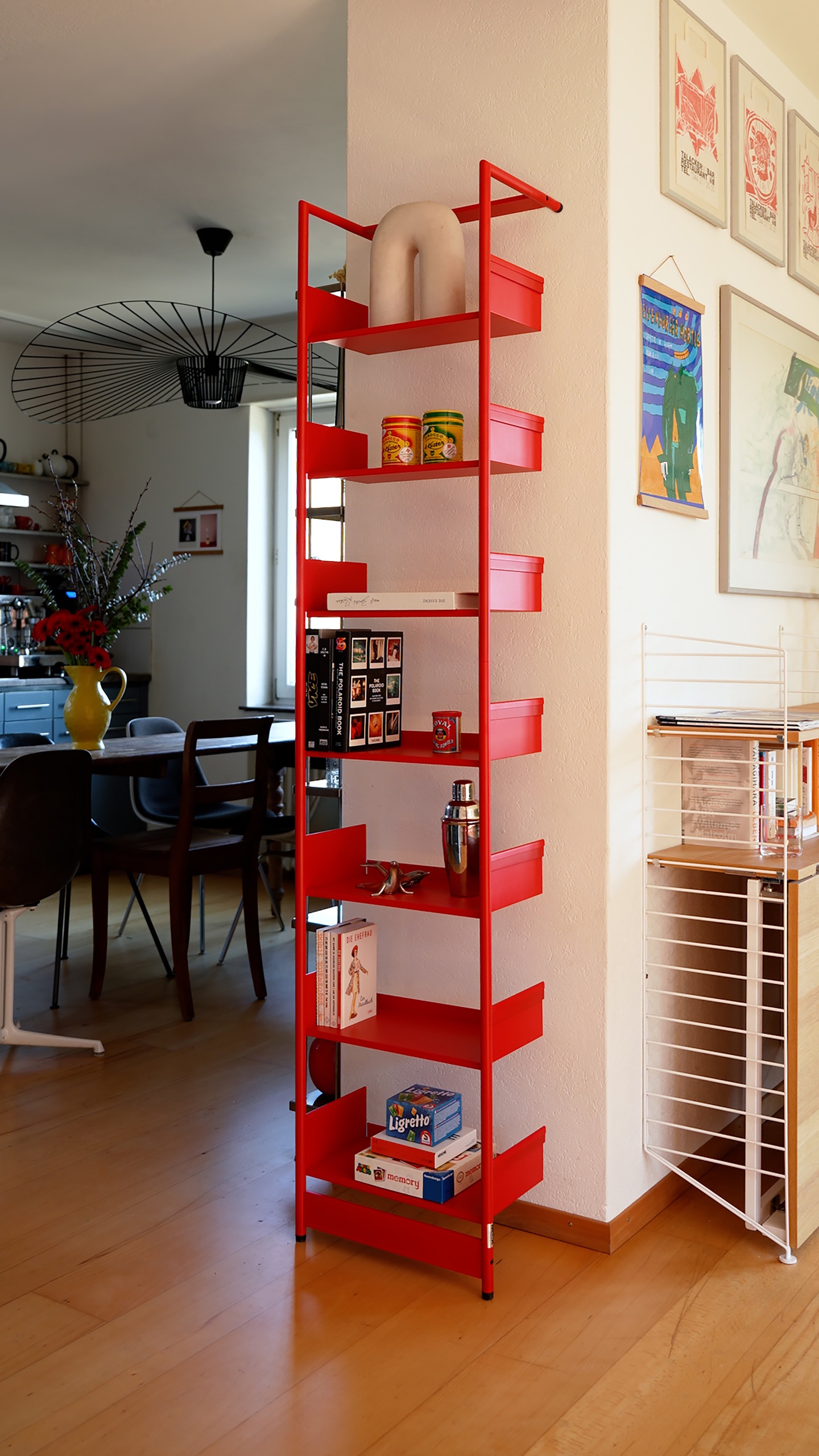 Pool 196 shelf entirely in red, styled in a living room
